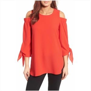 Gibson cold shoulder tie-sleeve top